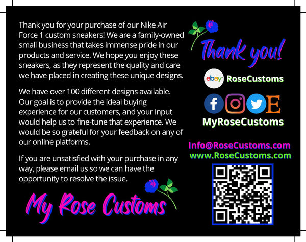 Rose Customs Air Force 1 Custom Shoes Thank you Card