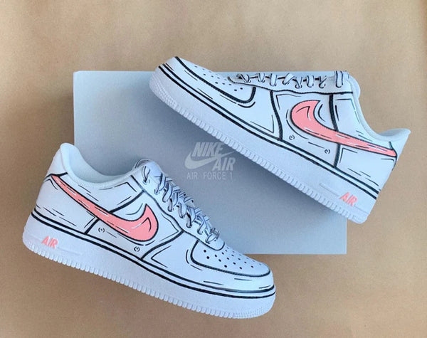 Air Force 1 Custom Shoes Low Cartoon Pink Black White Outline All Sizes AF1 Sneakers 2