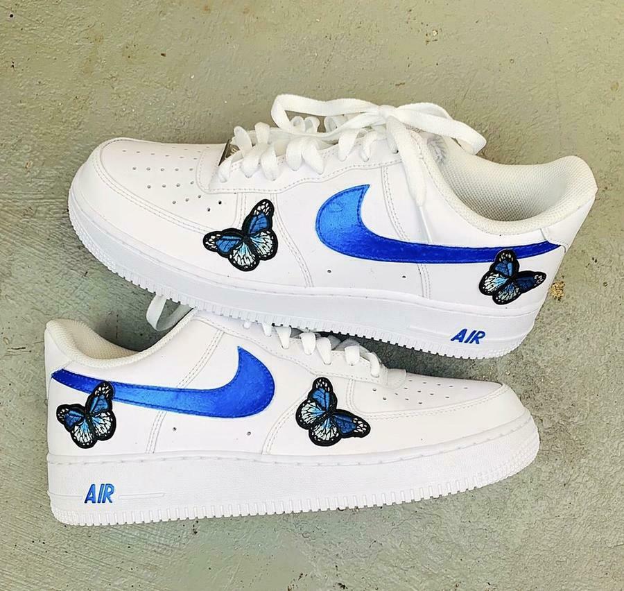 Air Force 1 Low White Blue Pearlescent Butterfly Custom Shoes All Sizes AF1 Sneakers