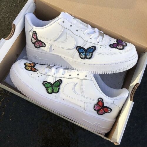 Pink blue and orange air force ones top
