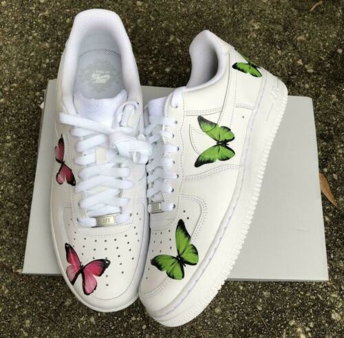 Air Force 1 Low Pink Green Butterfly White Custom Shoes Casual All Size Af1 Sneakers 4.5Y Kids (6 Women's)